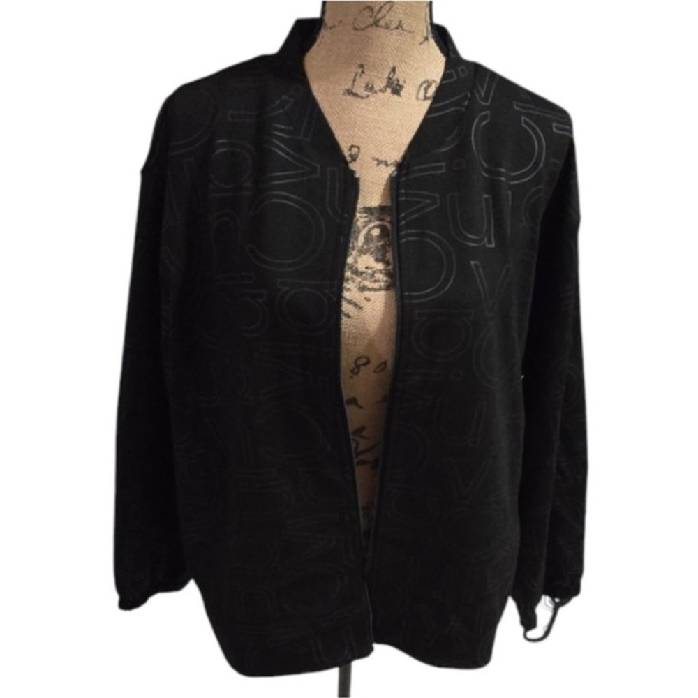 Calvin Klein CK Logo Zip Up Jacket Black Tonal Modern‎ Minimalist Athleisure 2X